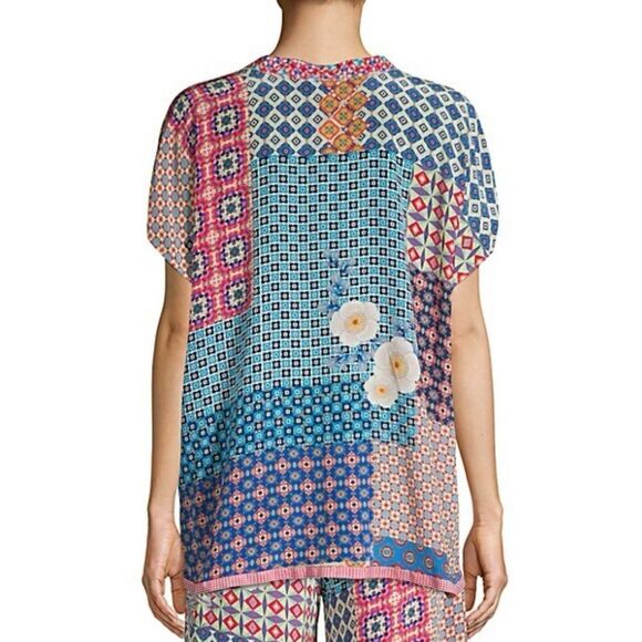 Johnny Was
Jade Mixed-Print V-Neck 3/4-Sleeve Silk Top Size S / NWOT - Picture 2 of 5